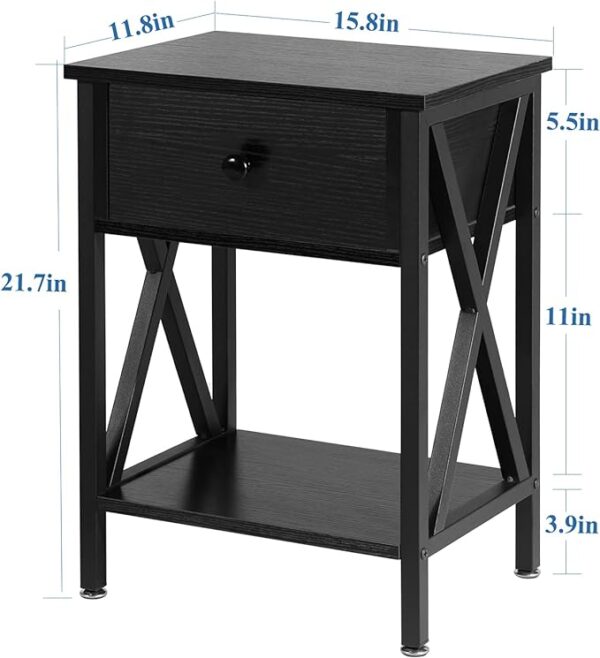 VECELO Nightstands, Modern End Side Tables, Night Stand with Drawer &Storage Shelf for Bedroom Living Room Office Lounge, 2, Black