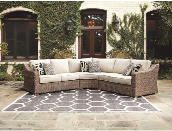 Signature Design by Ashley Beachcroft Outdoor Left & Right Arm Facing Wicker Patio Loveseats, Brown & Beige