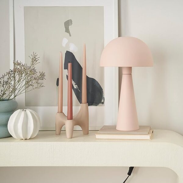 Nourison 16" Blush Pink Modern Mushroom Accent Table Lamp with Plug Cord, Minimalist Metal Dome Shade Desk Lamp, Bedside Table Light for Bedroom, Living Room, Office