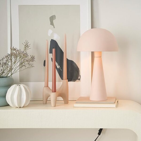 Nourison 16" Blush Pink Modern Mushroom Accent Table Lamp with Plug Cord, Minimalist Metal Dome Shade Desk Lamp, Bedside Table Light for Bedroom, Living Room, Office